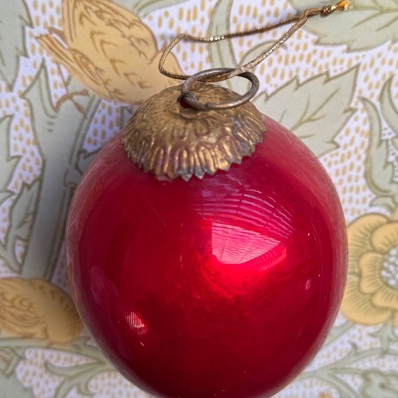 Antique German Red Mercury Glass Kugel Ornament, Heavy, Brass Cap, Egg shape - Picture 3 of 5